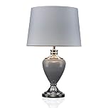 Lighting Supermarket Hepburn Large Ceramic Table Lamp with Matching Shade - Modern Grey & Silver