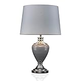 Lighting Supermarket Hepburn Large Ceramic Table Lamp with Matching Shade - Modern Grey & Silver