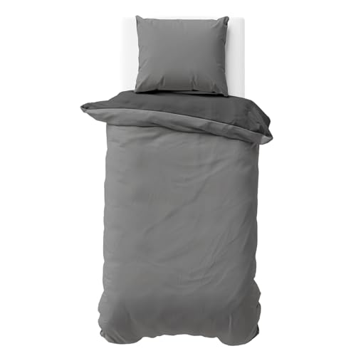 Visaggio Wende Bettwäsche Mikrofaser 135x200 cm Grau Anthrazit Bettbezug Garnitur Set Uni Einfarbig Deckenbezug Kissenbezug Schlafzimmer Set