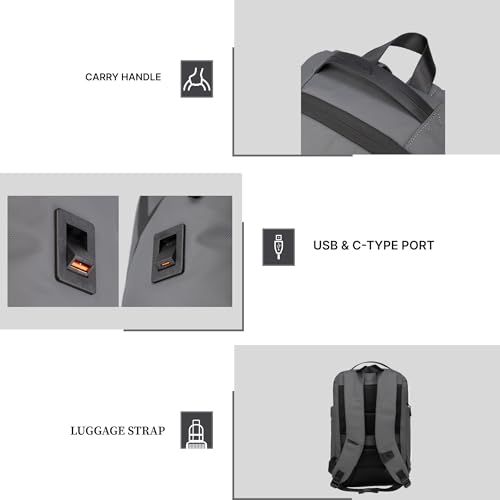 Image of F Gear Bellagio Grey 20L Laptop Backpack|Securely Fits Laptop Up to 17-Inch Laptop|USB & Type-C Charging Ports|Ideal Backpack for Office, College, Daily Commute & Travel