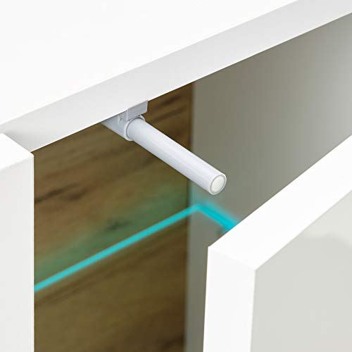 Lomadox Wohnwand mit 2 Vitrinenschränken in weiß Glanz und Grandson Oak Eiche Nb. – Bild 8