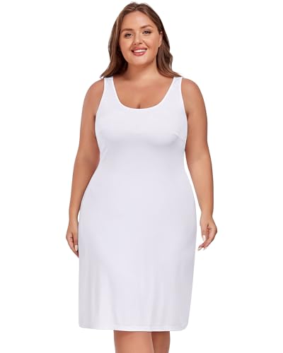 Image of MANCYFIT Plus Size Slip for Women Under Dress Full Slip Tank Top Dress Wide Straps Nightgown