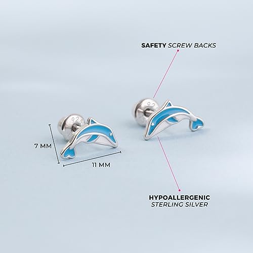 925 Sterling Silver Enamel Color Leaping Dolphins Screw Back Earrings for Young Girls - Beautiful Small Dolphin Screw Backs for Little Girls - Fun and Fashionable Stud Earrings for Kids4