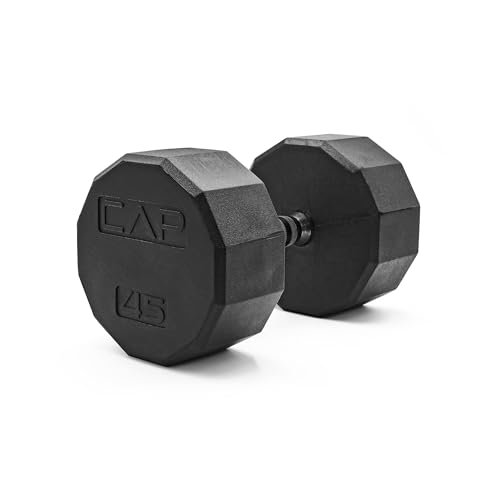 Image of CAP Rubber Coated Dumbbell Weights, Free Weights for Home Gym Strength Training, Anti-Roll Hex Dumbbells with Black, Chrome & Comfort Grip Handles, Singles