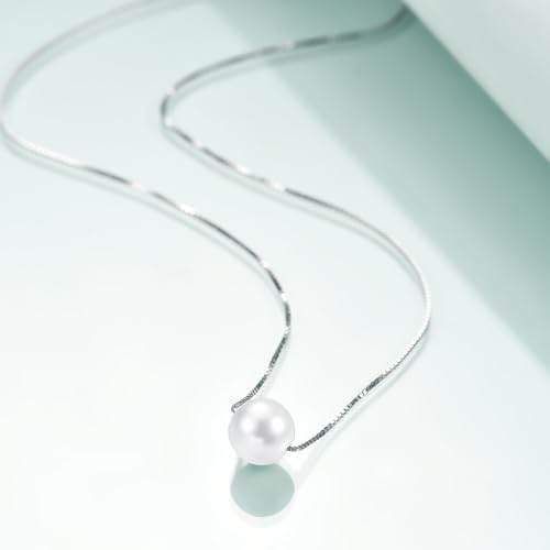Rnivida 925 Sterling Silver Single Pearl Pendant Necklace for Women,18"2