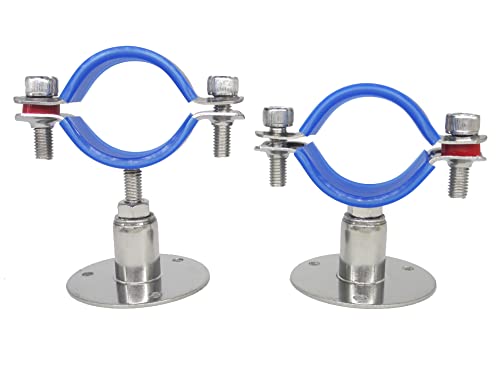 Stainless Steel Adjustable Pipe Clamp Bracket - Wall/Ceiling Mount Support for 1-1/4 Inch Pipe, Heavy-Duty Rustproof Brackets with Screws, Short Type, Set of 2