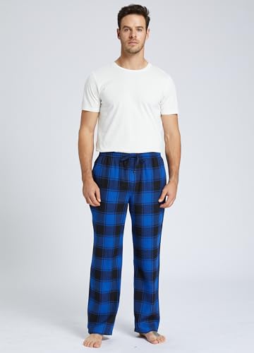 Mens Pajama Pants Flannel Cotton Plaid Sleep & Lounge Pants, PJ Bottoms with Pockets and Button Fly2