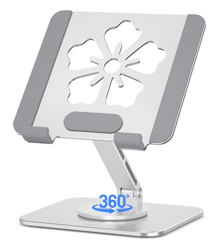 Axbima (アクビマ) iPad用タブレットスタンド 360度回転アルミニウム折りたたみ式ホルダー – 調節可能なデスクスタンド | iPad Pro 12.9/11、Samsung Galaxy Tabに対応 – 自宅、オフィス、旅行にポータブル (シルバー)の商品画像（Amazon）