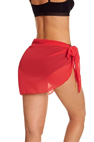 Sarong beach wrap de gasa ligera con nudo ajustable rojo para bikinis M 2