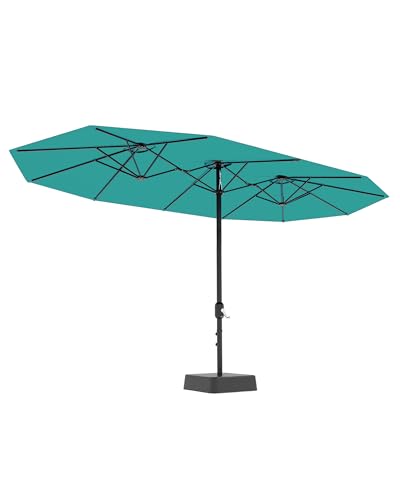 15FT Large Patio Umbrella with Base Included, Double-Sided Outdoor Market Rectangle Umbrellas Oversized Shade for 2-8 People, Weighted Base for Pool, Deck, Backyard (Misty Blue)