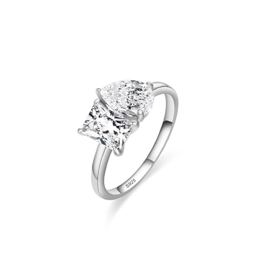 Bague fiançailles simple argent anti-noircissement avec zircone ovale brillant