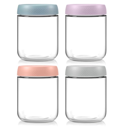 EOPUOZS 4 Stück Overnight Oats Gläser, 480ml Einmachgläser mit Schraubdeckel, Mason Jar Meal Prep Boxen, Auslaufsichere Gläser für Salat, Müsli, Snacks, Pudding, Einlegen und Joghurt
