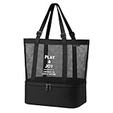 Bolsa de Praia de Rede Ventilada com Compartimento Térmico Isolado, Zíper Seguro e Alças Ajustáveis Reforçadas (Preto)