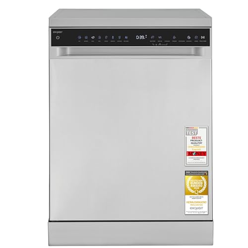 Exquisit Geschirrspüler | 60cm Breite, 16 Gedecke, Energieklasse B, 45 dB | 8 Programme, Auto-Programm, Selbstreinigung, Extra-Trocknung, Hygiene, Startzeitverzögerung, Aquastop | GSP9616-450B inox