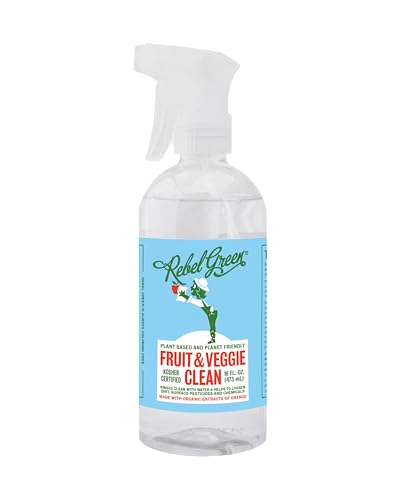Rebel Green Fruit & Veggie Clean - Plant-Based Produce Cleaner - Natural Fruit and Vegetable Wash with No Aftertaste - Dirt & Grime Removal - Made with Organic Extracts of Citrus - 16 FL OZ