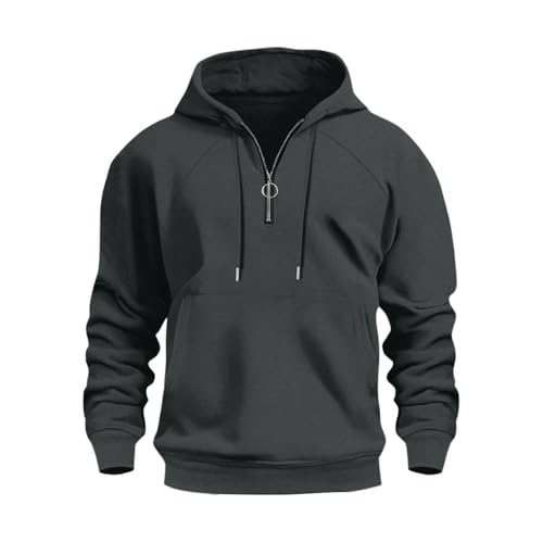 Men's Quarter Zip Hoodies Long Sleeve Fleece Hooded Drawstring Sweatshirt Fall Winter Fashion Clothes4