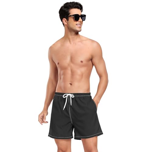Solid Color Pure PlainSwimming Trunks for Men Men's 2 Layer Workout Shorts with Compression Liner and Pockets Board Swimming Shorts Quick Dry