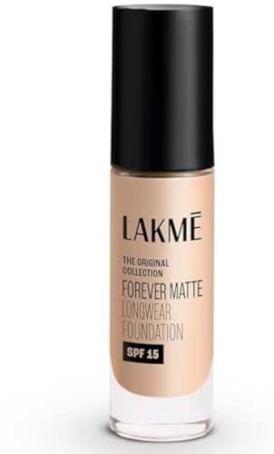 Image of Lakme Forever Matte Longwear Foundation with SPF 15 and Active Niacinamide | Brightens Skin | Long Lasting Matte Finish |Warm Creme,25 ml