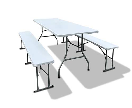 Home36 Bierzeltgarnitur klappbar & 3-teilig - Tisch 180 x 70 x 74 cm & Bänke 183 x 28 x 43 cm - Gartenmöbel Set Bierzeltgarnitur Sitzgarnitur Camping