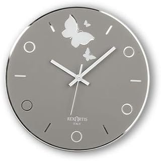 REXARTIS Orologio da Parete Tondo Modello Butterfly in Vetro Argentato Vari Colori, Made in Italy (Tortora)