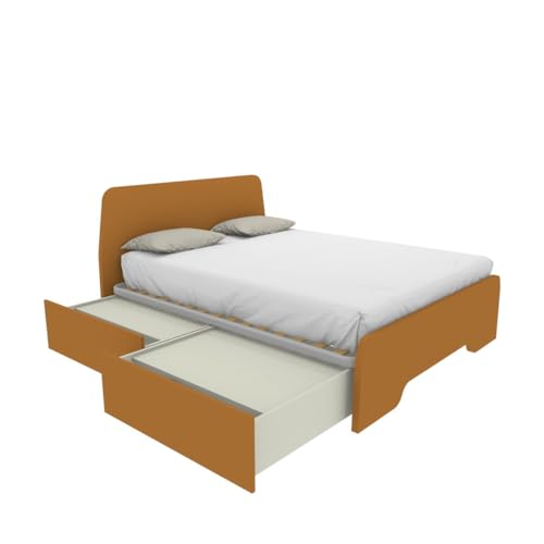 MOBILFINO CAMERETTE Cama de matrimonio 160 x 200 con cabeceros moldeados y cajones – Azufre izquierdo