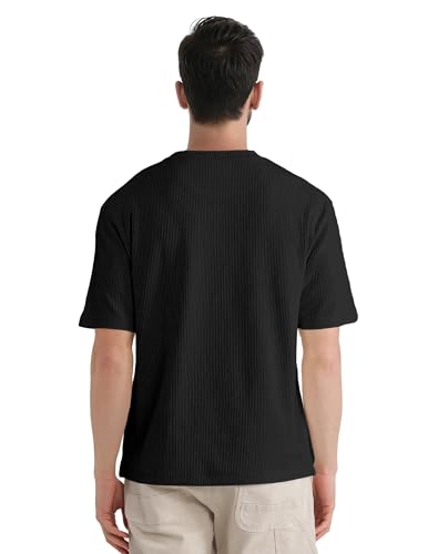 Image of GRECIILOOKS Men's Polycotton Textured Drop Shoulder Oversized Fit T-Shirt