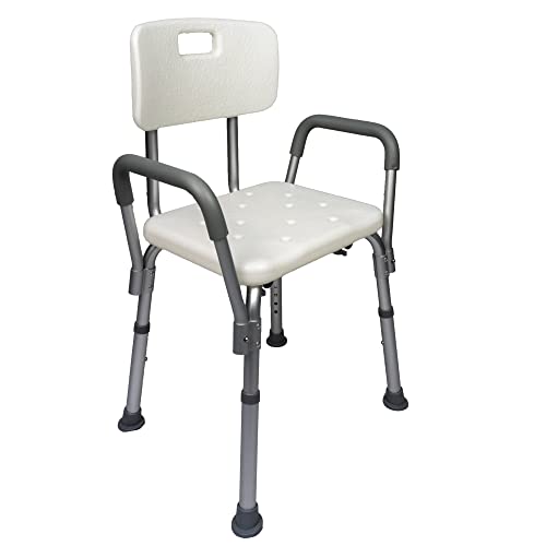 Rehamo Shower Chair Stool with Arms Adjustable Shower Stool & Bathroom Chair for Patients Disabled & Seniors Medical Shower Seat & Bath Shower Chair for Elderly Handicap & Adults