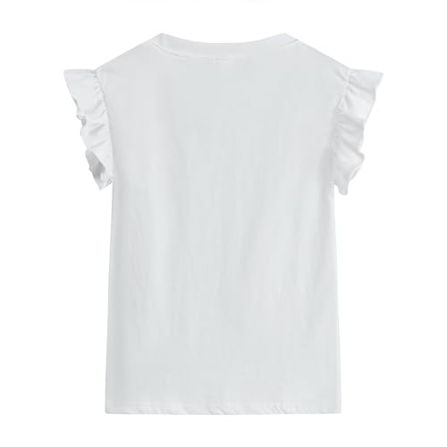 Little Hand Girls 4th of July Shirt Toddler American Flag Shirts USA Flag Tee Kids Patriotic Ruffle Sleeve T-Shirt 2-7 Years4