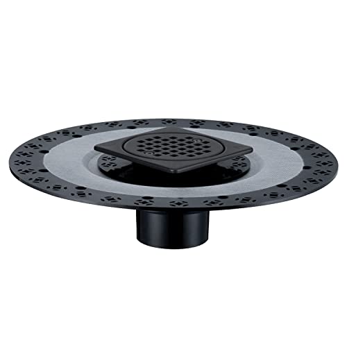 Abs Shower Floor Drain, 12Inches Flange With 4 Inches Stainless Steel 304 Various Floor Drain Cover (Matte Black) #TOP1
