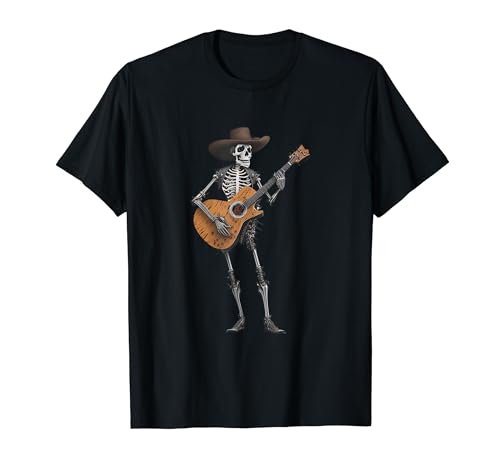 Funny Skeleton Cowboy Play Guitar on Halloween Party Camiseta