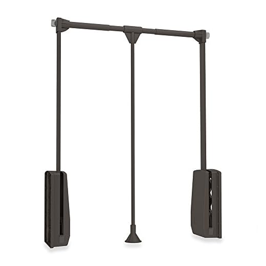 Emuca - Barra de armario abatible, perchero basculante, colgador abatible para armario, anchura regulable 830-1150mm, acabado color moka