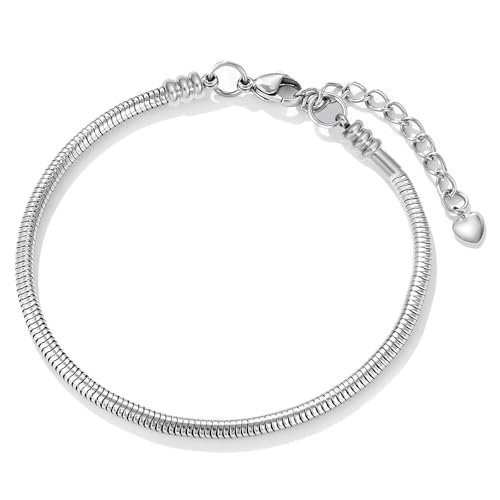 Charm Bracelet, Women Moments Slider Charms Bracelet, 3mm Stainless Steel Snake Chain Bracelet fits 4.75
