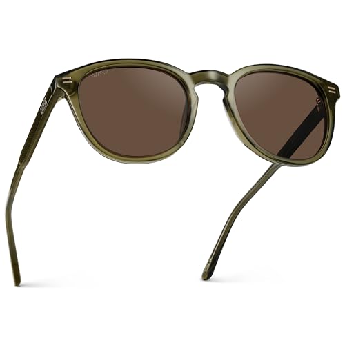 Image of WearMe Pro WMP Eyewear - Men's Classic Round Polarized Sunglasses, Premium Slim Acetate Frame with Dashed Rivet Details