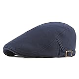 Quanhaigou Men's Cotton Flat Ivy Gatsby Newsboy Driving Hat Adjustable Irish Cabbie Ivy Driving Hunting Cap (Cotton Navy Blue)