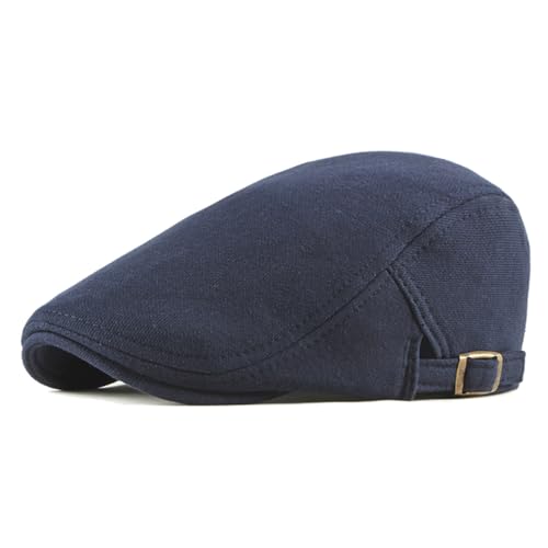 Quanhaigou Men's Cotton Flat Ivy Gatsby Newsboy Driving Hat Adjustable Irish Cabbie Ivy Driving Hunting Cap (Cotton Navy Blue)