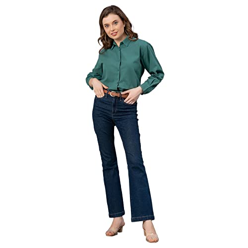 Image of Mode Women's Solid Regular Fit Shirt (MFS0046 Dark Green