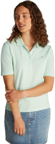 Tommy Hilfiger Damen Poloshirt Kurzarm Regular Fit, Grün (Opal Green), XS – Ansicht 1