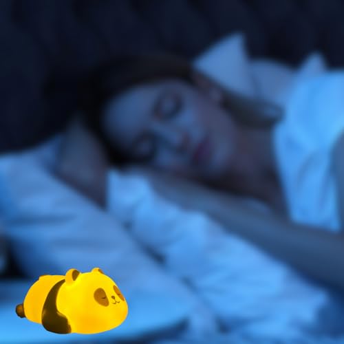 Image of Cute Panda Night Light Lamp - Yellow LED Decorative Lamp for Kids, Girls, Boys, Teens, Bedroom Room Decor - Adorable Gift for Birthday, Valentine's Day, Christmas - Battery Included