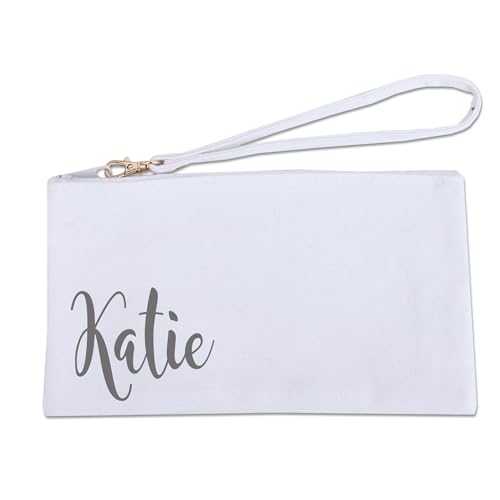 Bolsa de mão pequena de lona de algodão personalizada para maquiagem, Branco,