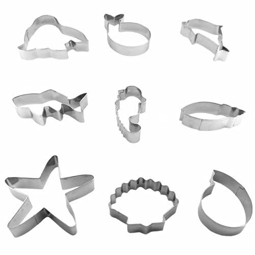 Fish Seashell Ocean Series Cookie Cutter Set Of 9 Pcs, Stainless Steel Fondant Cutters #TOP4