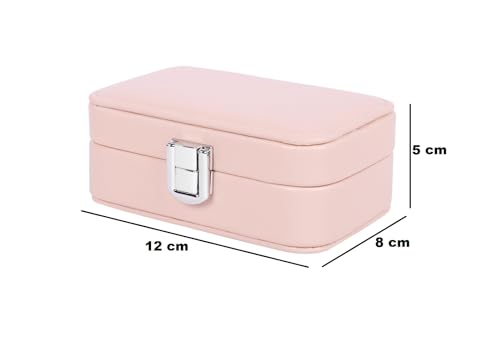 Image of BucketList PU Leather Jewellery Organizer Box with Ring Slots & Necklace Hooks | Compact Jewelry Storage Case with Secure Lock (Travel Jewellery Box Rectangular (Pink))