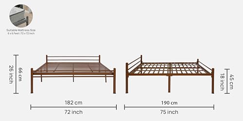 Image of Nivo Metal King Size Bed Without Storage | Wrought Iron Double Bed with Headboard & Footboard | Sturdy Powder Coated Platform Bed King Size Cot for BedroomLivingRoom Brown (75x72)