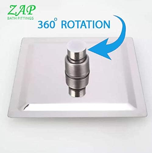 Image of ZAP Ultra Slim Square 307 Grade Stainless Steel 8 Inch Shower over Head Shower Rust Free and Long Lasting Self Clean Nozzle with Arm Combo (15 Inch Arm)
