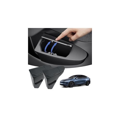 Shademax 2PCS Car Front Door Trash Can for Tesla Model Y Juniper/YL 2026 2025 Side Door Storage Box Organizer Accessories with Push-to-Open Lid Design ABS (NOT for Standard)