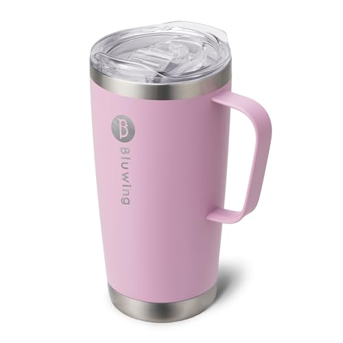 Image of 20 oz Insulated Tumbler with Handle Stainless Steel Travel Coffee Mug with Lid and Straw, Double Wall Tumbler Cups for Women and Men, BPA Free (Purple Pink)