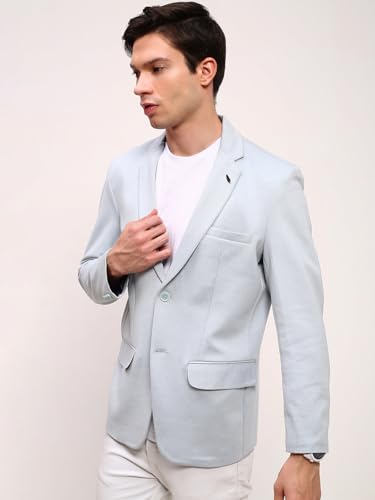Image of SHOWOFFFF Men Solid Single Breasted Formal Blazer | Notched Lapel Full Sleeves Cotton Blazer for Mens | Slim Fit Regular Length Blazer for Men's