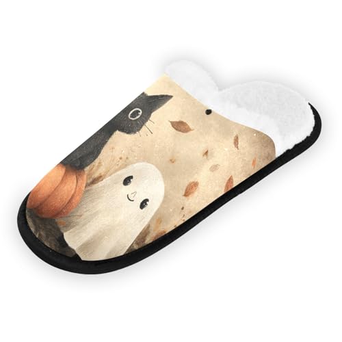 Cat Ghosts Pumpkin Brown Slippers For Women Men Soft Memory Foam Non-Slip Hallowmas Winter Indoor House Shoes Travel Slipper2