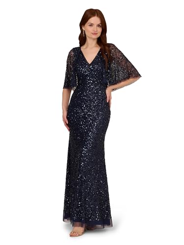 Image of Adrianna Papell Women's Bead Mesh Cape Long Dress