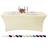KSK Beige 6FT Black Fitted Tablecloths for Rectangle Tables,Stretchable Spandex Table Cover Protecto