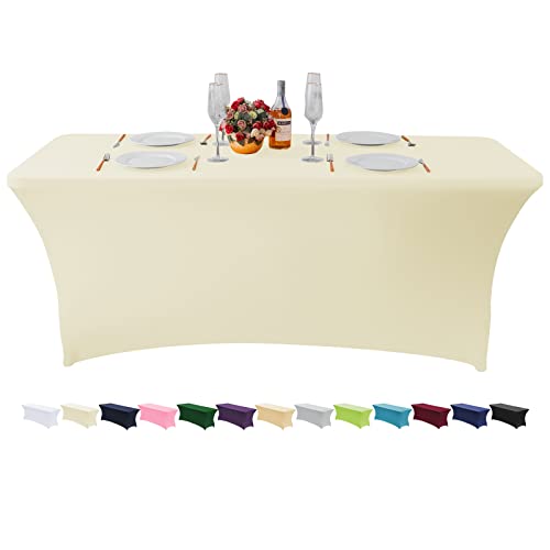 Ksk Beige 6Ft Black Fitted Tablecloths For Rectangle Tables,Stretchable Spandex Table Cover Protector For Banquet, Massage Bed, Wedding, Birthday. #TOP4